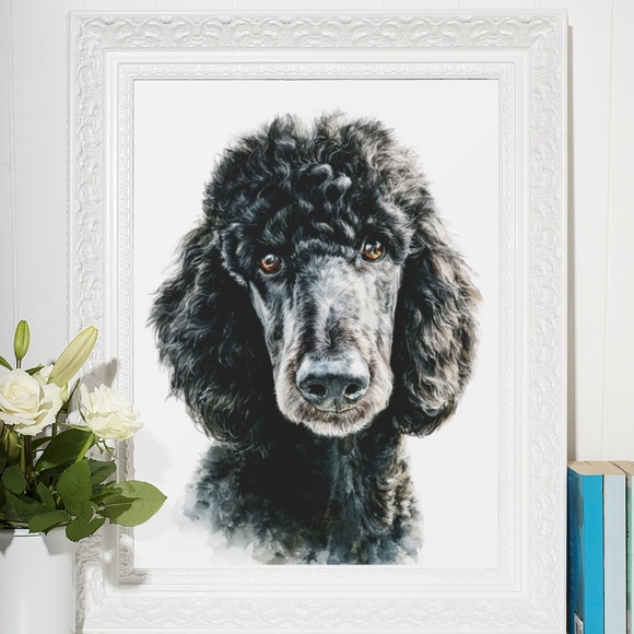 Watercolor Black Poodle Portrait Wall Art Print Poster, Unframed - Pet Artwork - Picture 6 of 6